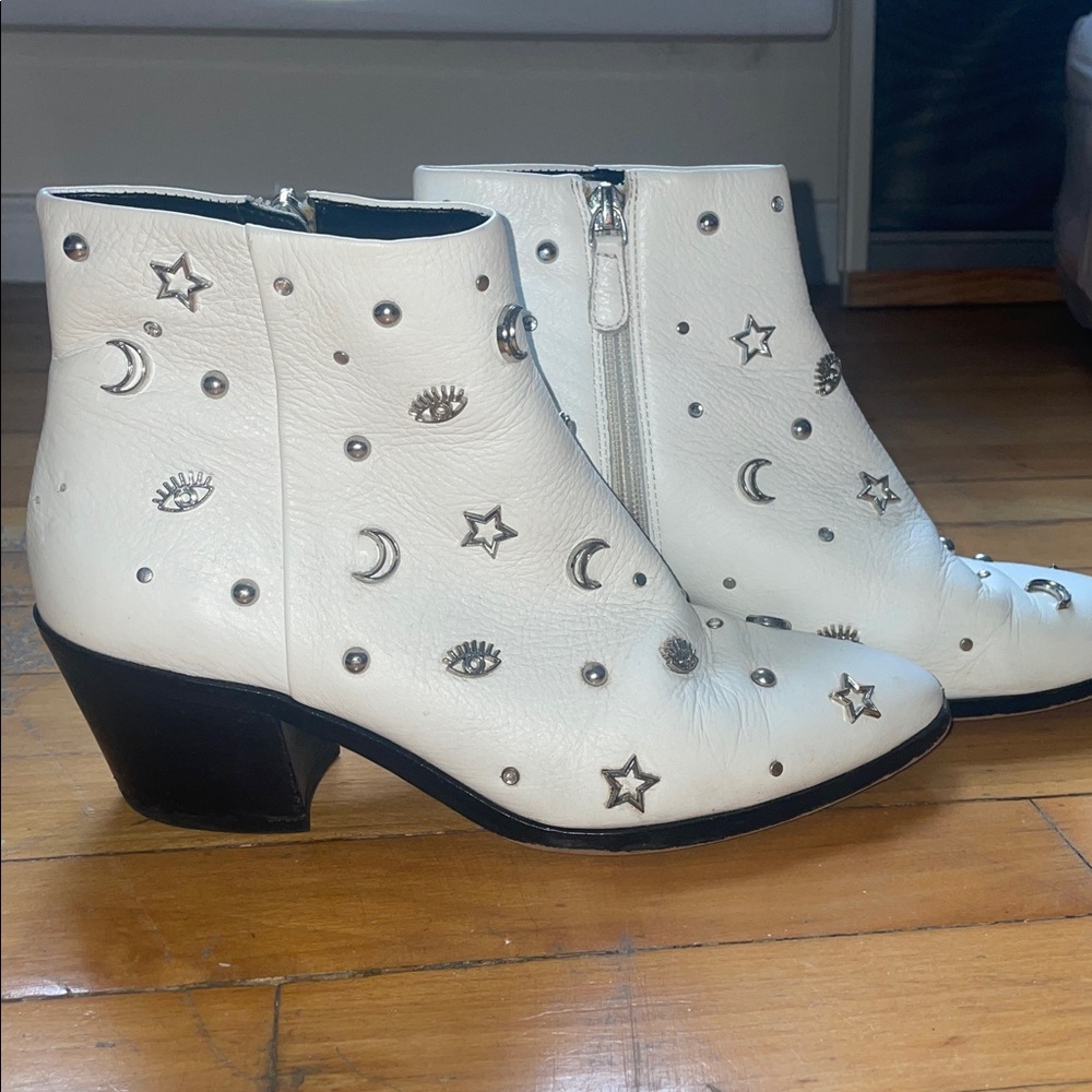 Rebecca Minkoff Rare Lizzie Boot White Ankle Boots with Silver Embellishments
